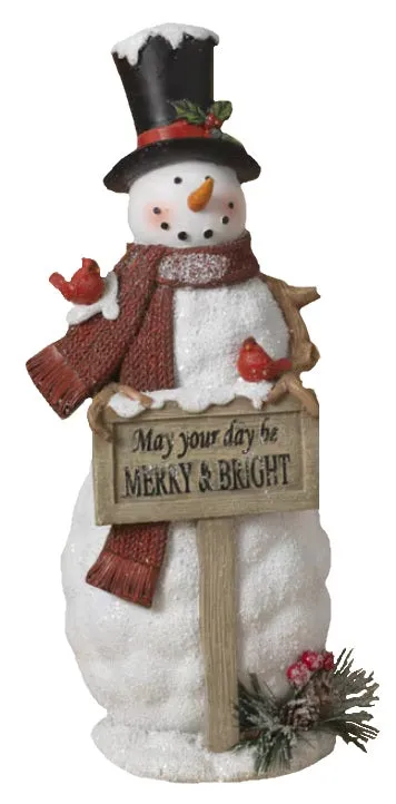 10.8" Resin Snowman Figurine with Holiday Sign
