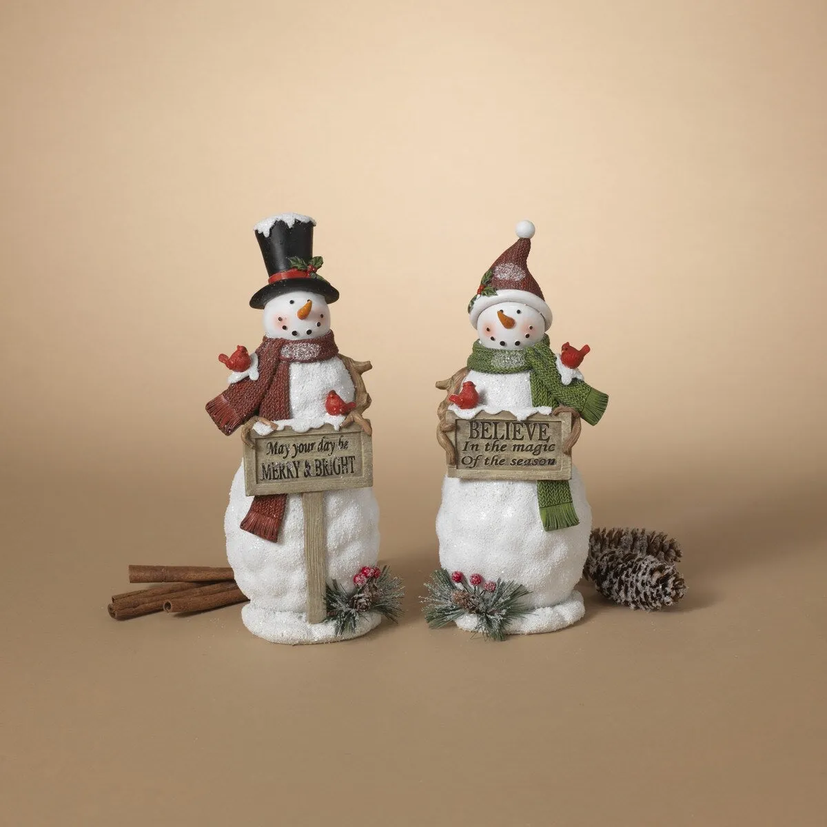 10.8" Resin Snowman Figurine with Holiday Sign
