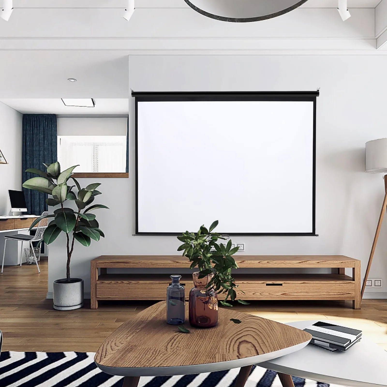 4:3 Projector Screen with Manual Pull Down for Home Theater