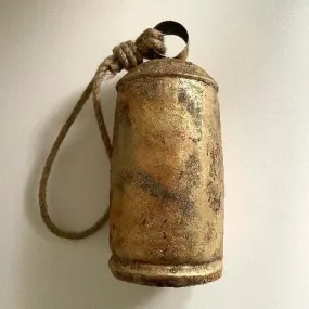 8" rustic tin bell with brass finish and wood striker