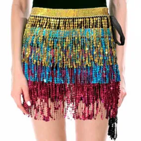 Adult Sequin Fringe Skirt - Gold & Blue & Pink