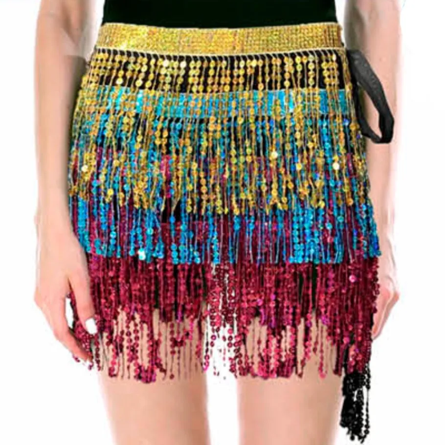 Adult Sequin Fringe Skirt - Gold & Blue & Pink
