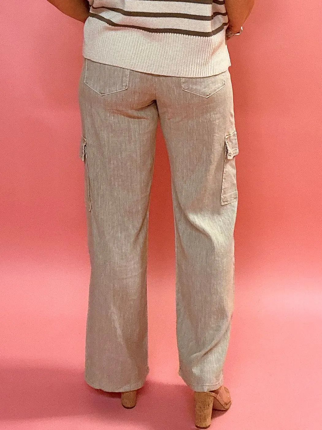 Akia Cargo Wide Leg Linen Blend Pants