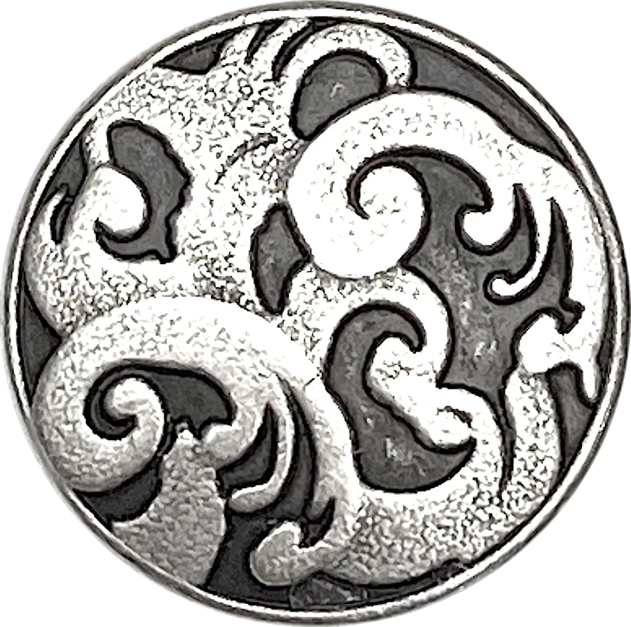 Allure Button, 11/16" Silver Swirls 18mm, from JHB, Czech Republic, Metal with Shank Back #FJ-141