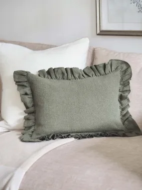Anika Olive Ruffle Pillow | 14x20