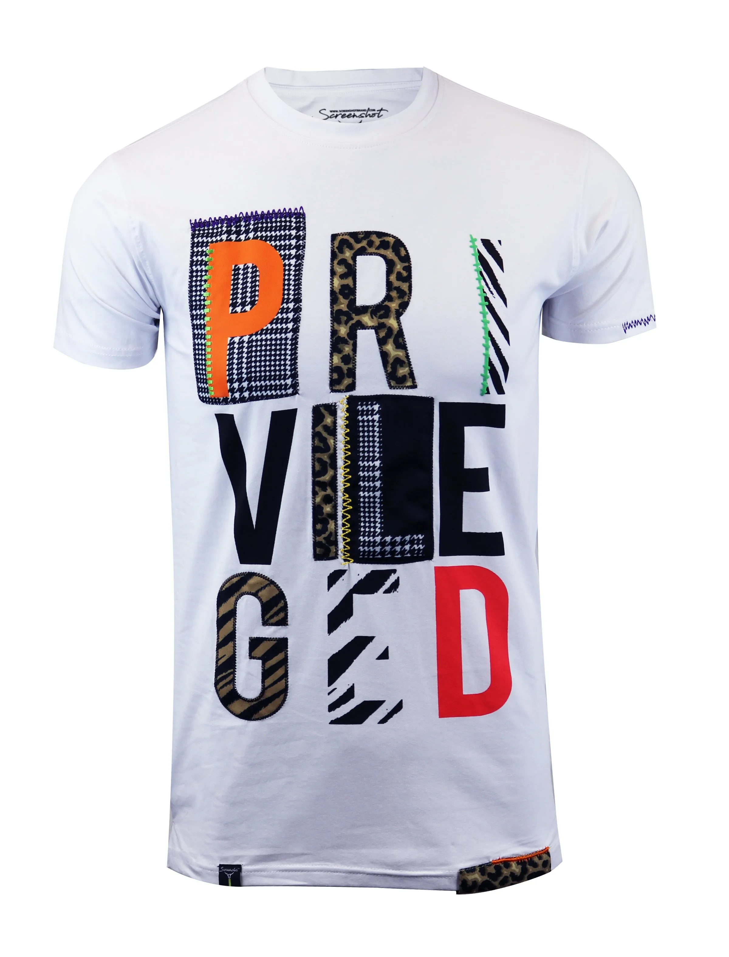 ANIMAL PRINT PATCH WORK TEE-S11031(WHITE)