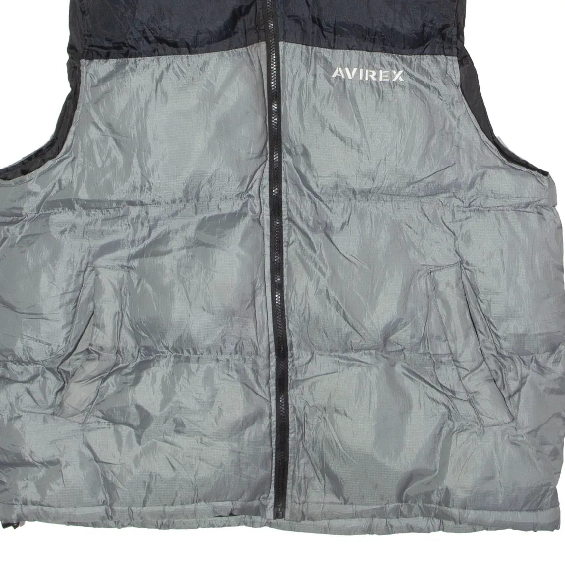AVIREX Mens Puffer Gilet Silver Hooded Colourblock L