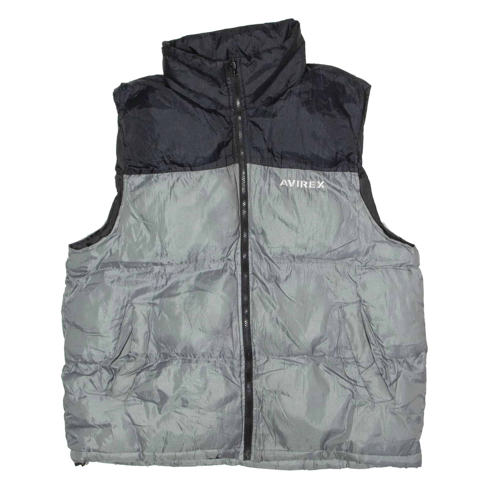 AVIREX Mens Puffer Gilet Silver Hooded Colourblock L