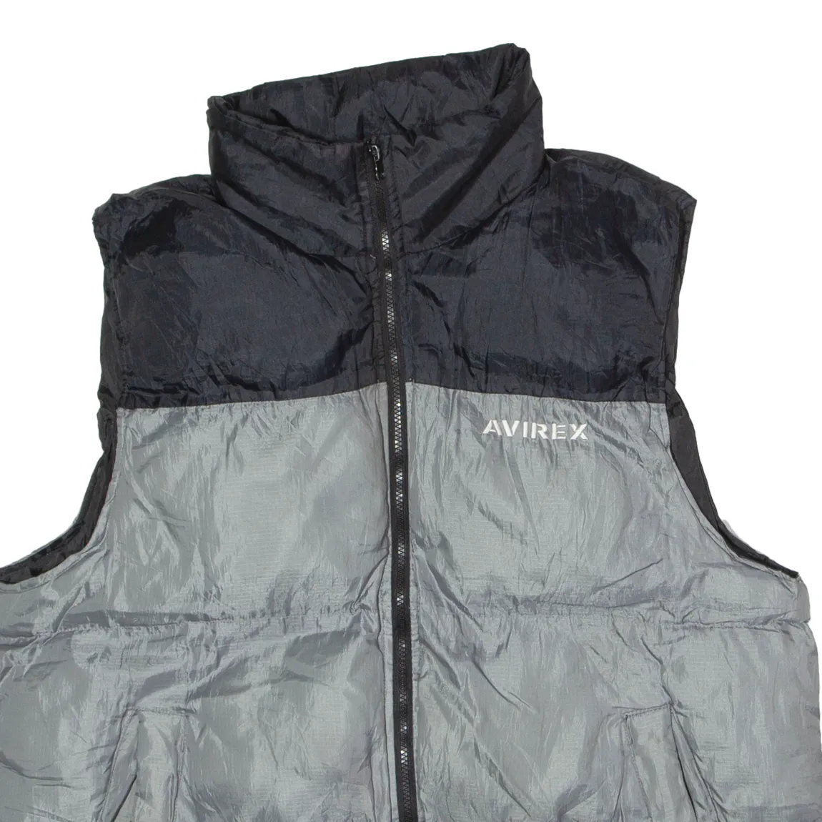 AVIREX Mens Puffer Gilet Silver Hooded Colourblock L