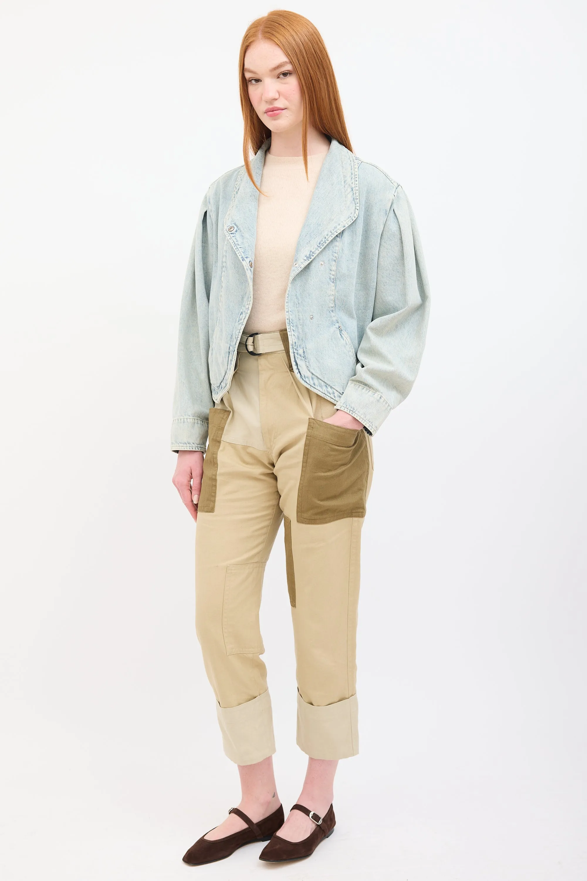 Beige & Brown Patchwork Keyega Cargo Pant