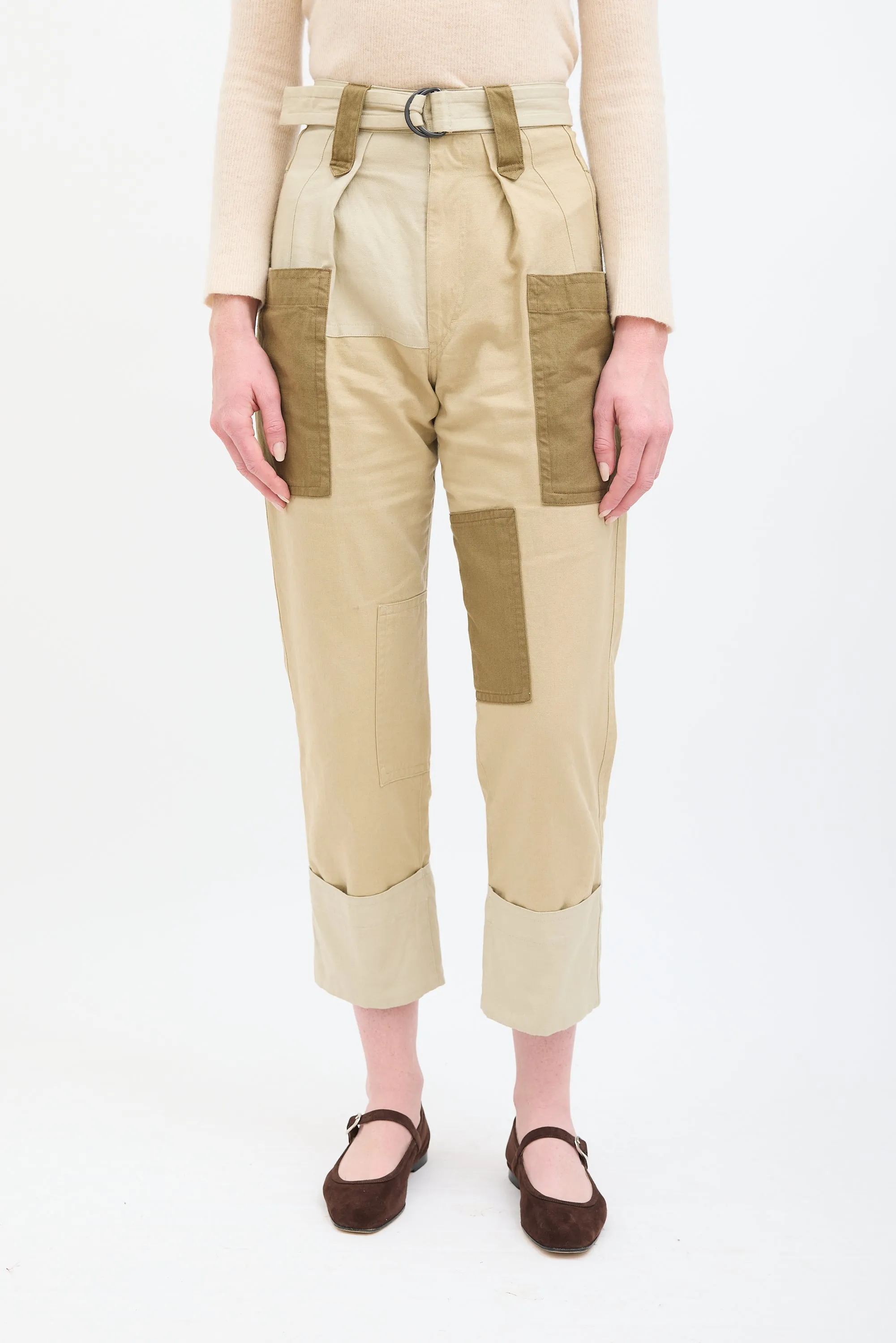 Beige & Brown Patchwork Keyega Cargo Pant
