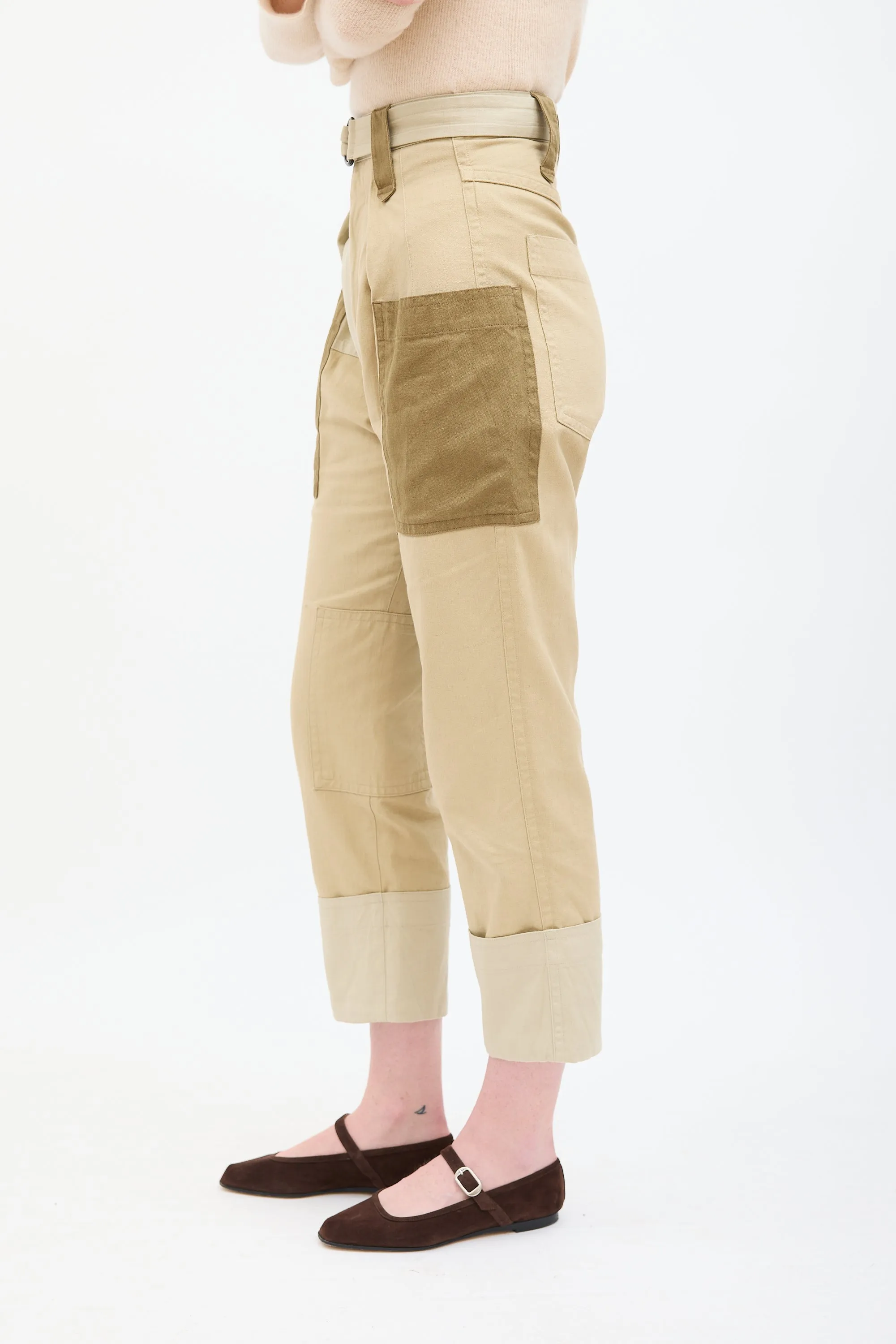 Beige & Brown Patchwork Keyega Cargo Pant