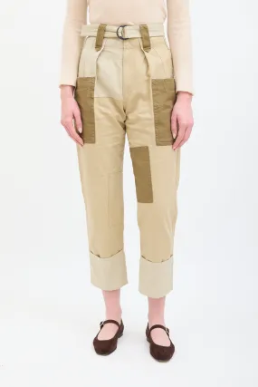 Beige & Brown Patchwork Keyega Cargo Pant