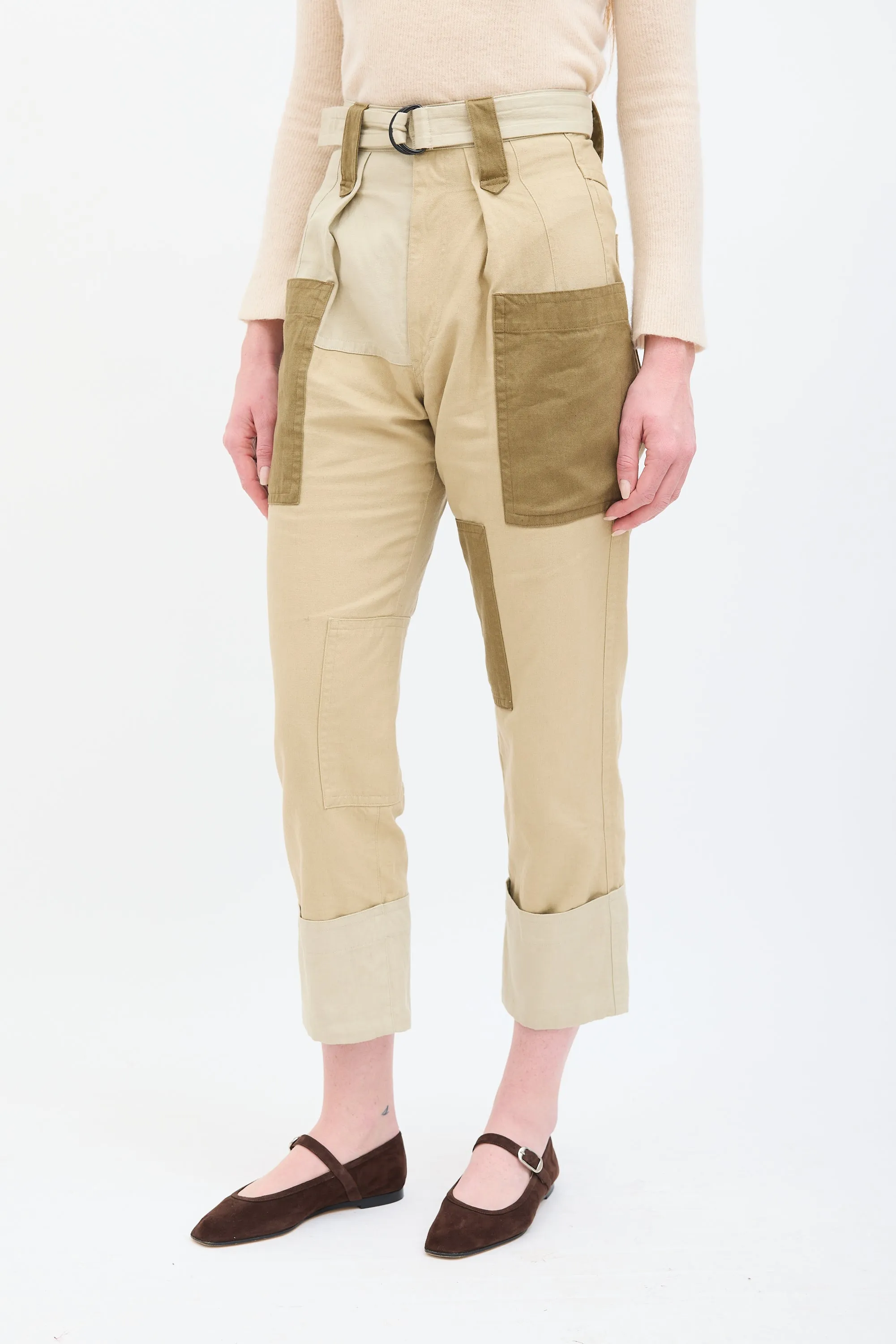Beige & Brown Patchwork Keyega Cargo Pant