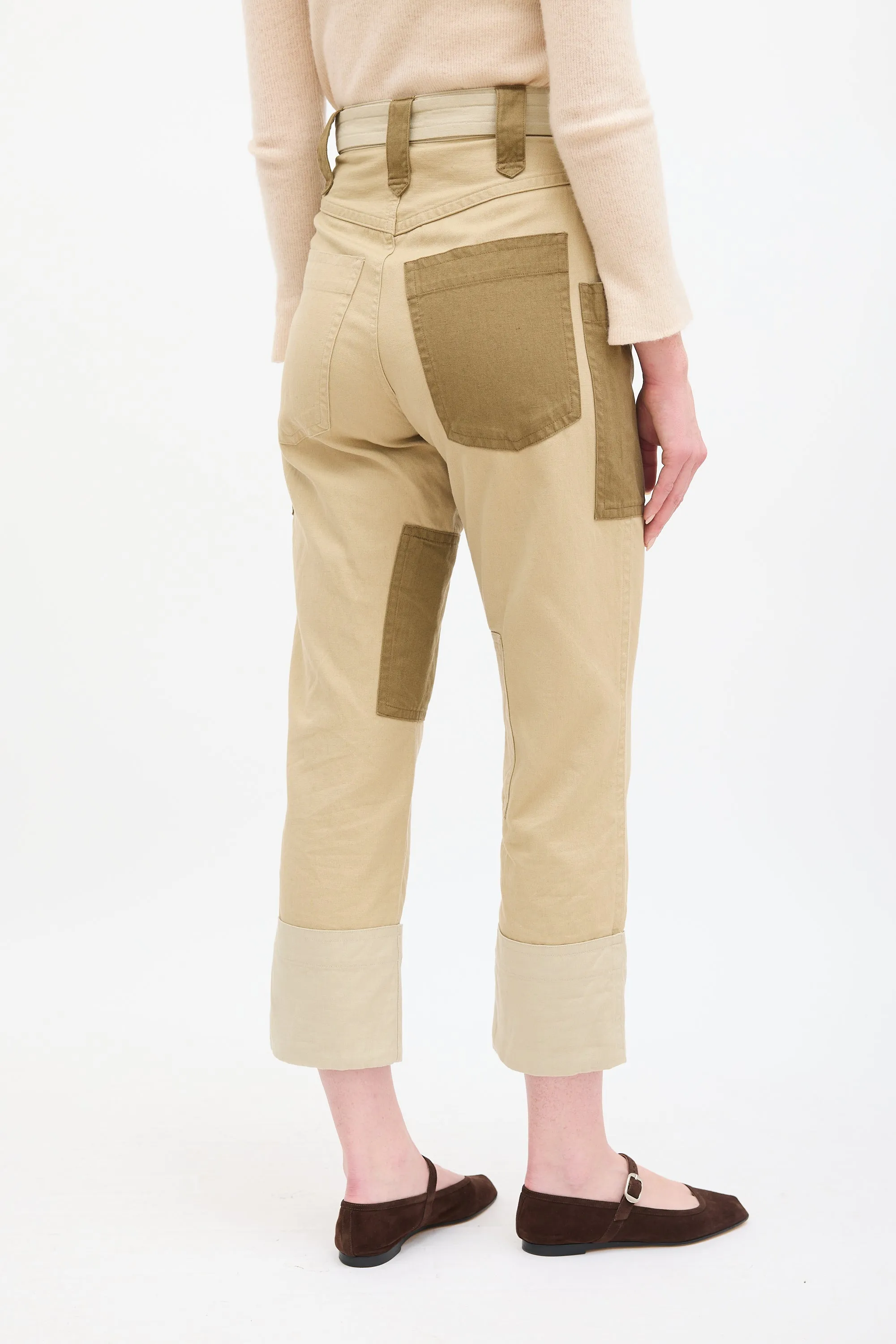 Beige & Brown Patchwork Keyega Cargo Pant