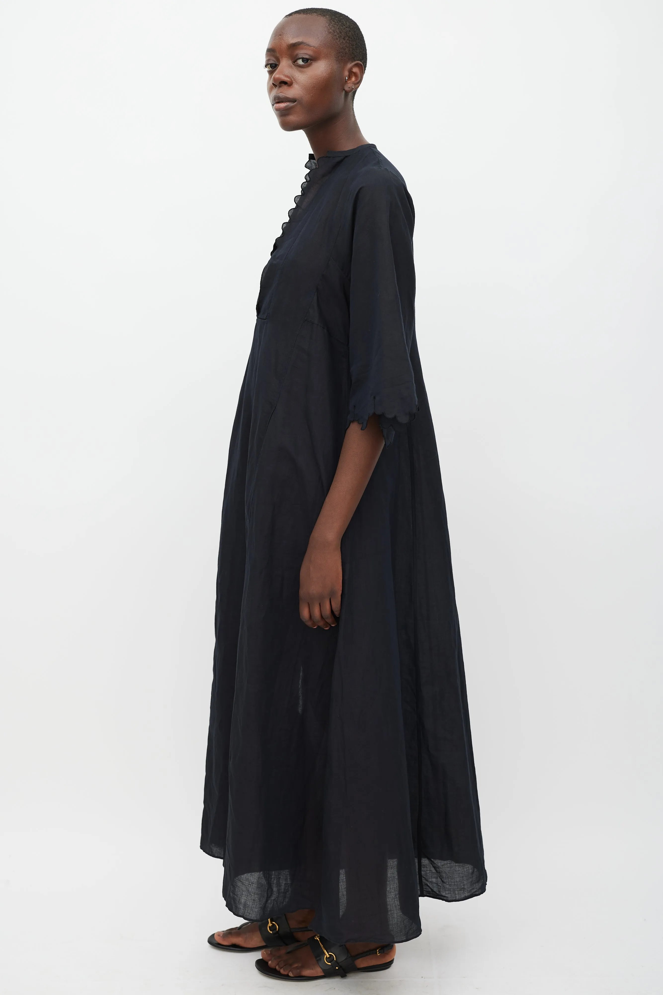 Black Linen Scalloped Dress