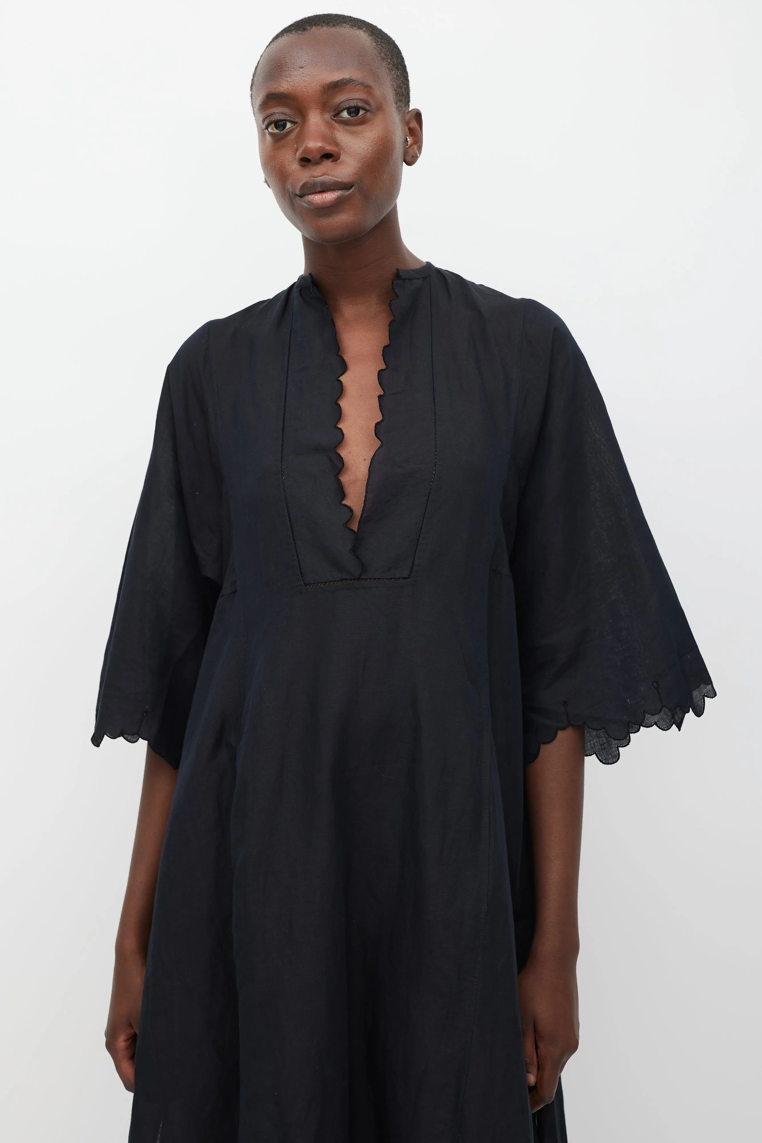 Black Linen Scalloped Dress