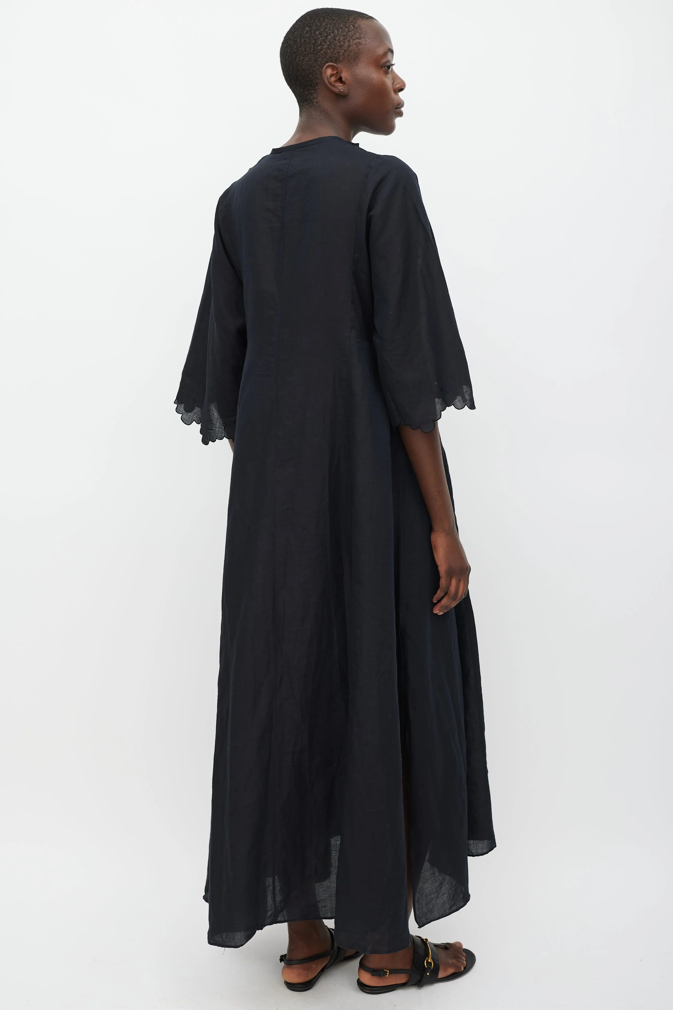 Black Linen Scalloped Dress