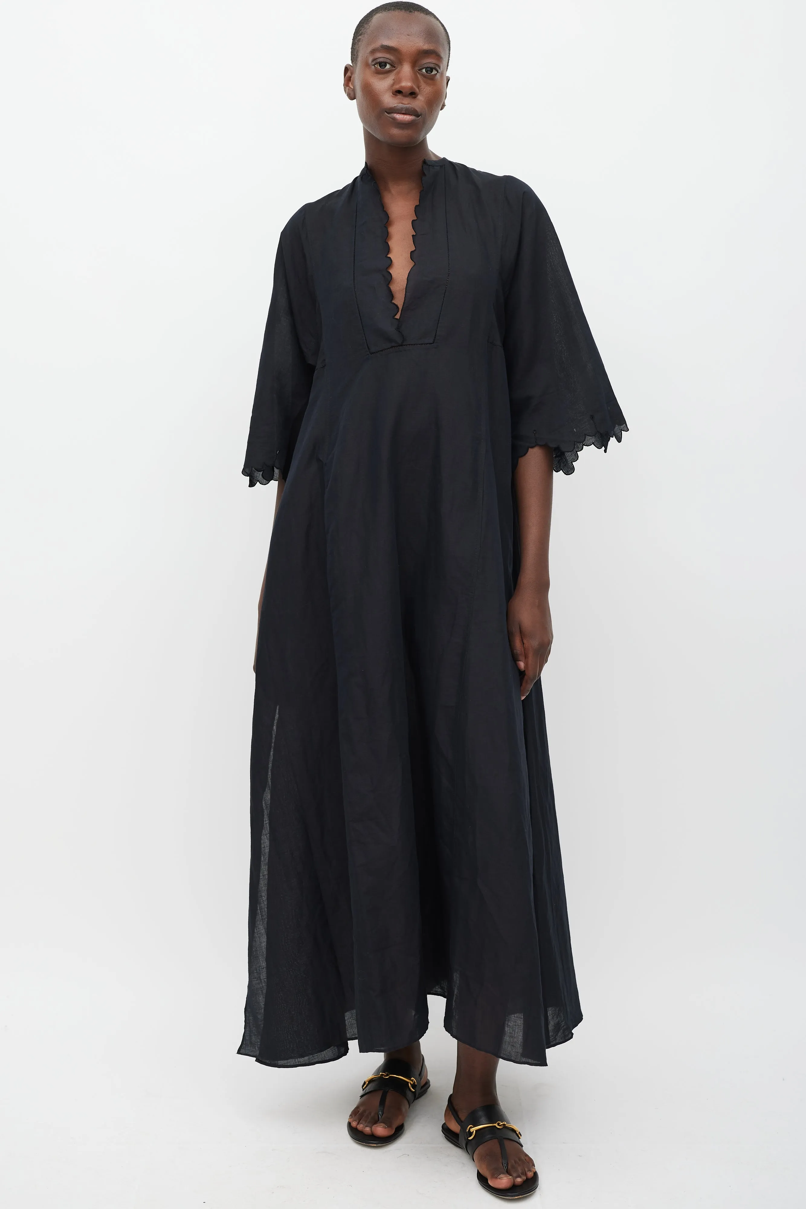 Black Linen Scalloped Dress