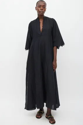 Black Linen Scalloped Dress