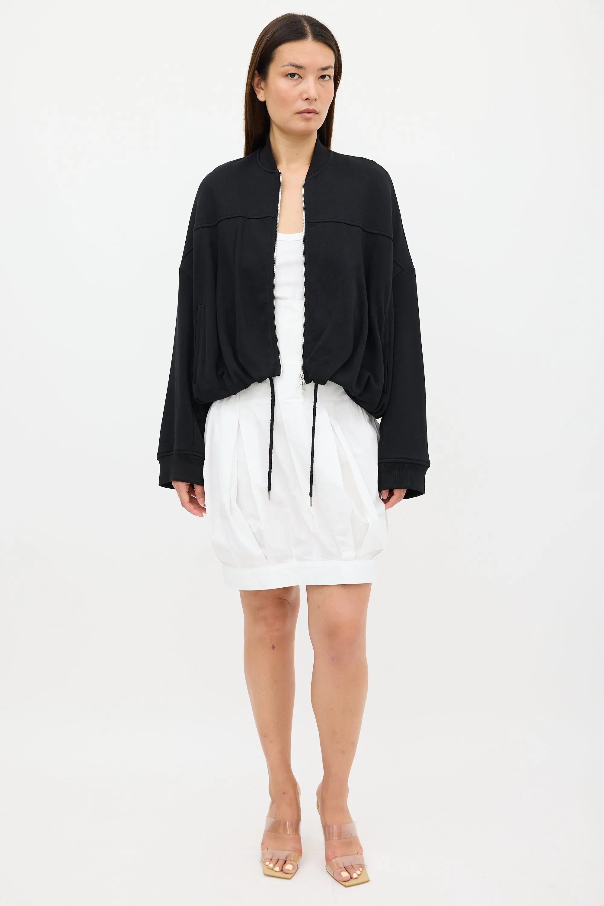 Black Oversized Cinched Bomber Jacket
