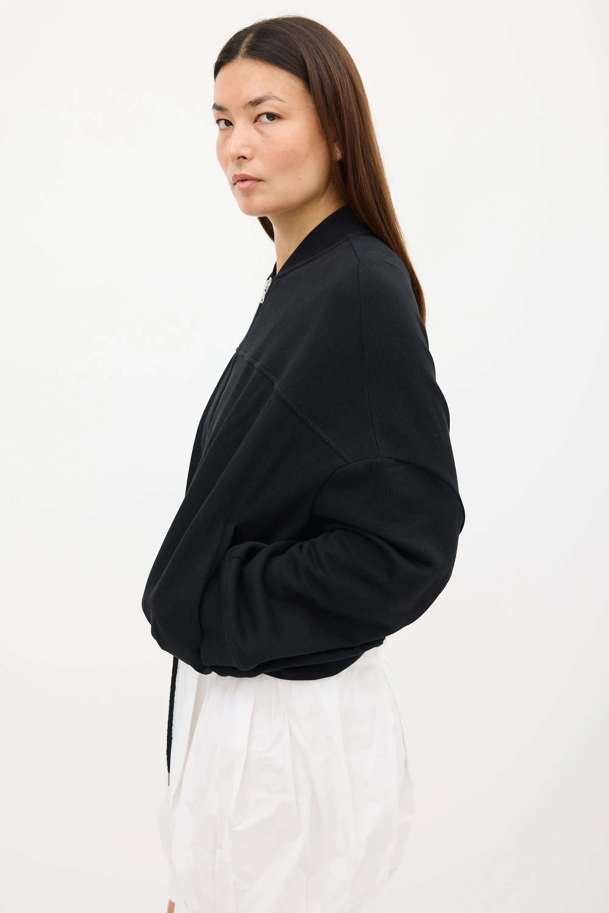 Black Oversized Cinched Bomber Jacket