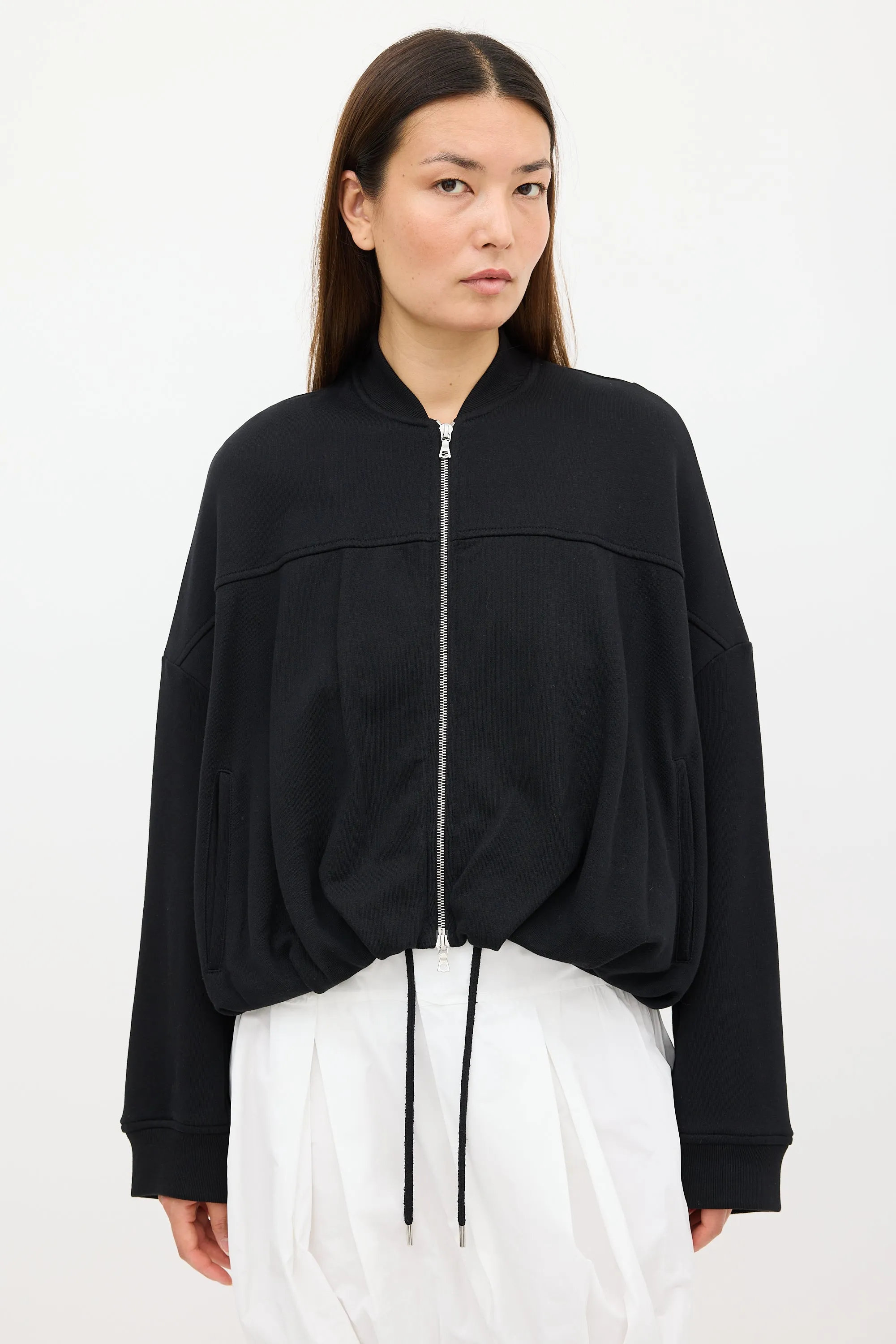 Black Oversized Cinched Bomber Jacket