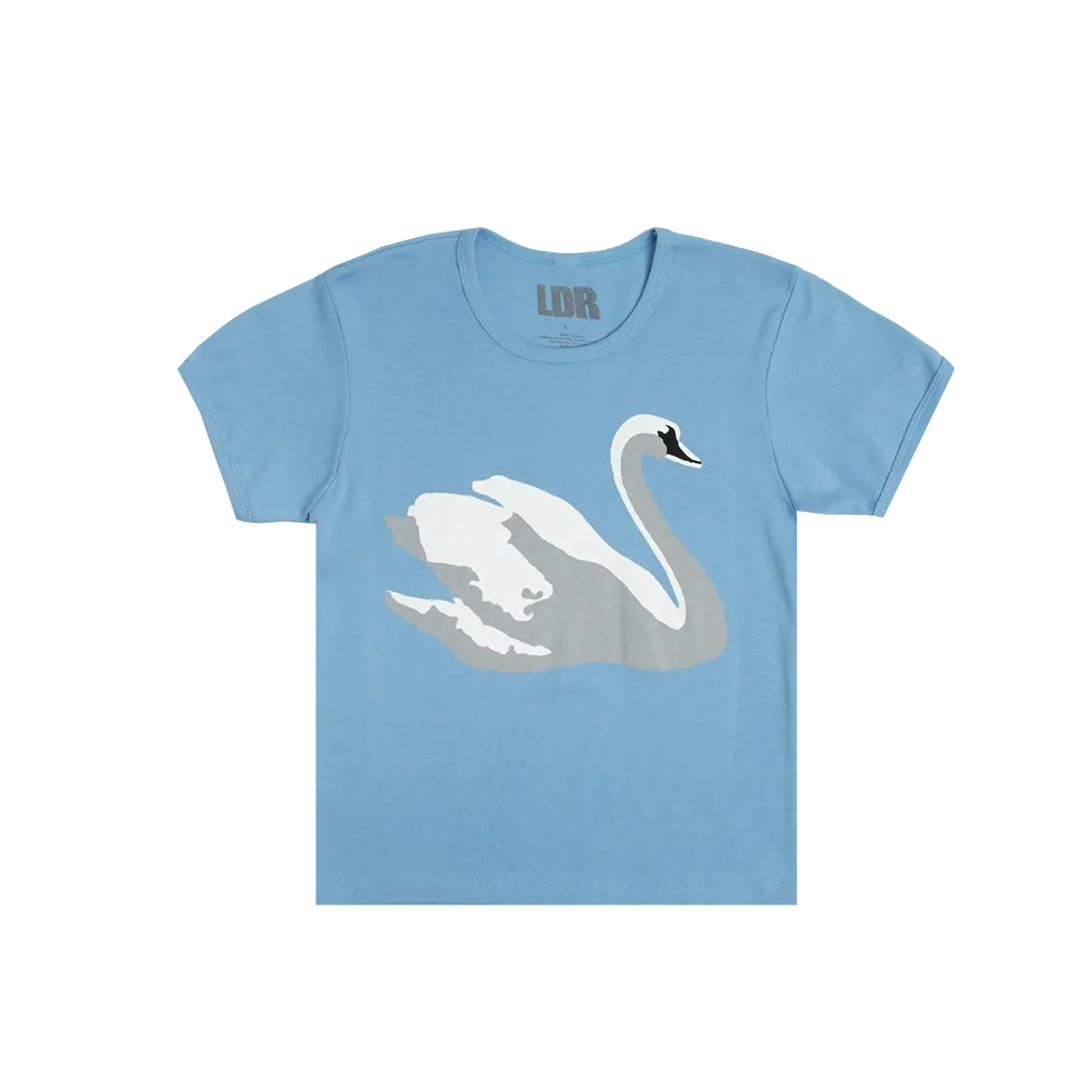 Blue Cropped T-Shirt With Swan