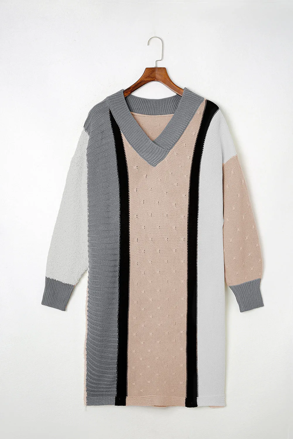 Blue Zone Planet |  Apricot Mixed Boucl Color Block Plus Size Sweater Dress