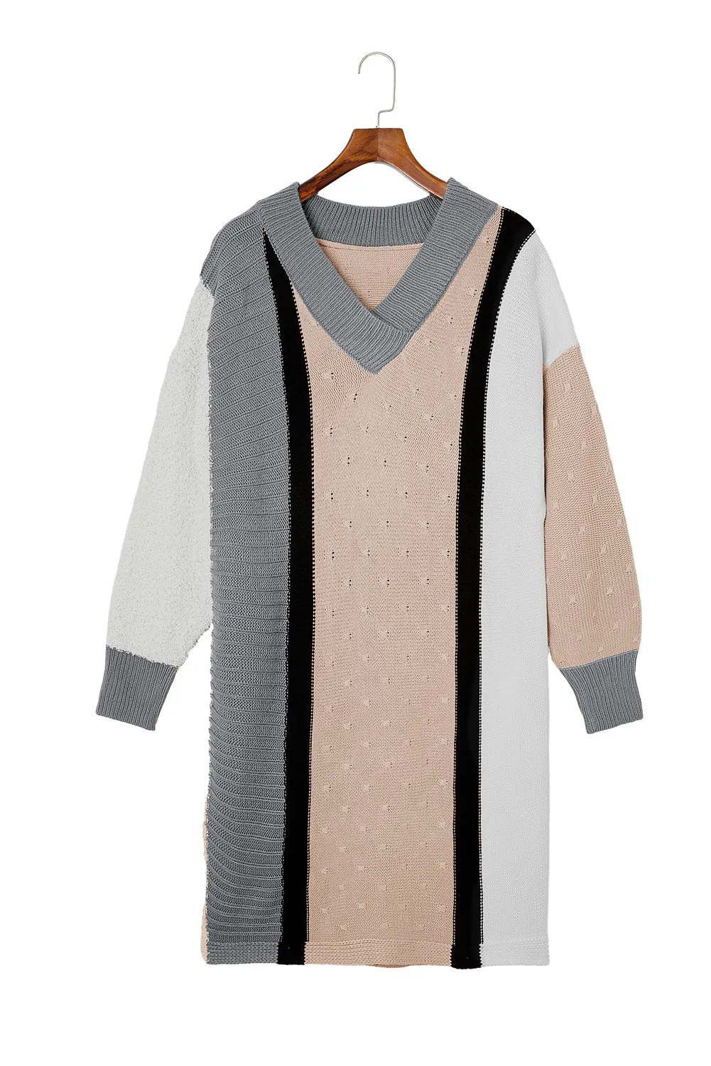 Blue Zone Planet |  Apricot Mixed Boucl Color Block Plus Size Sweater Dress