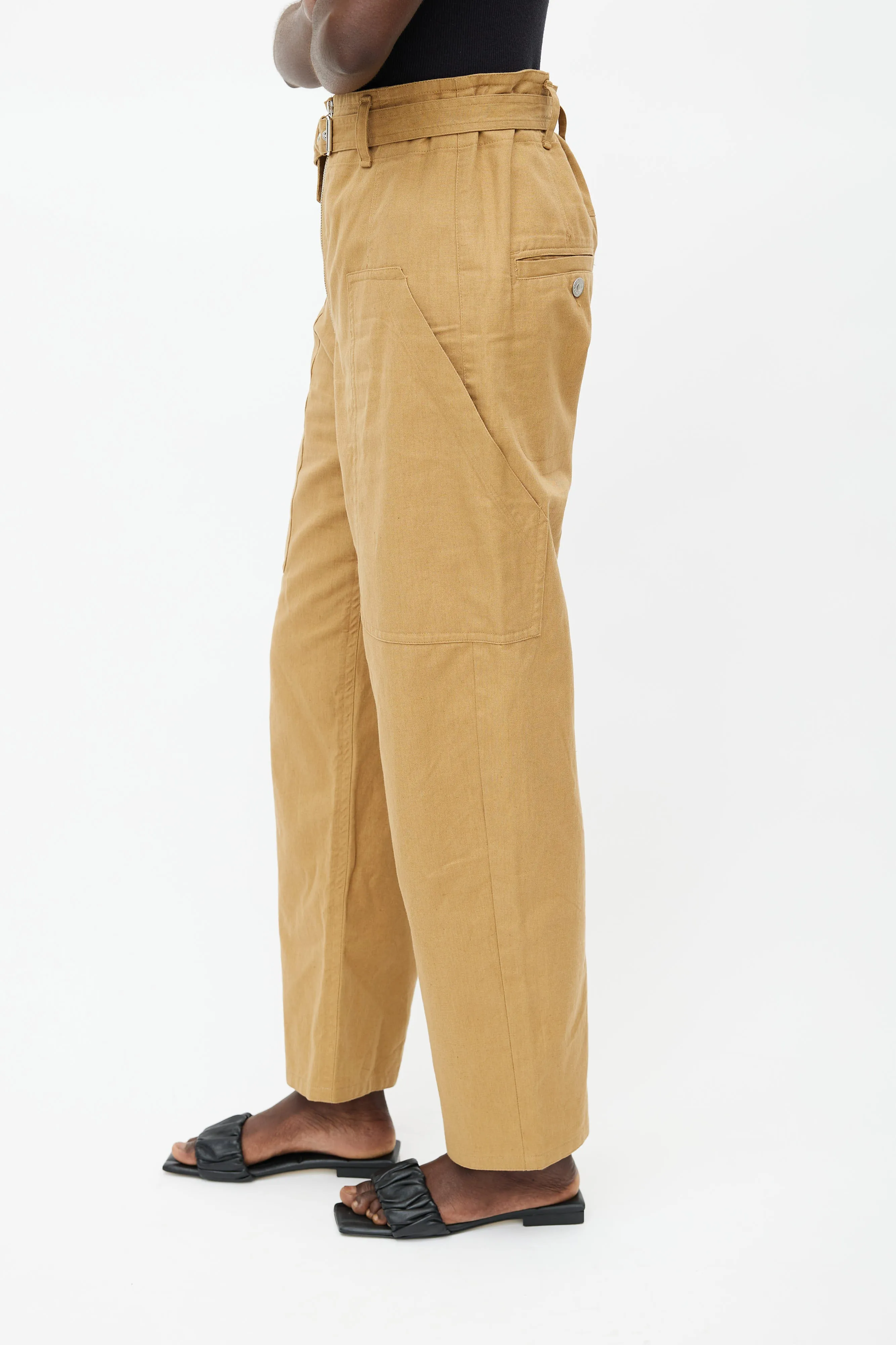 Brown Paggy Belted Pant