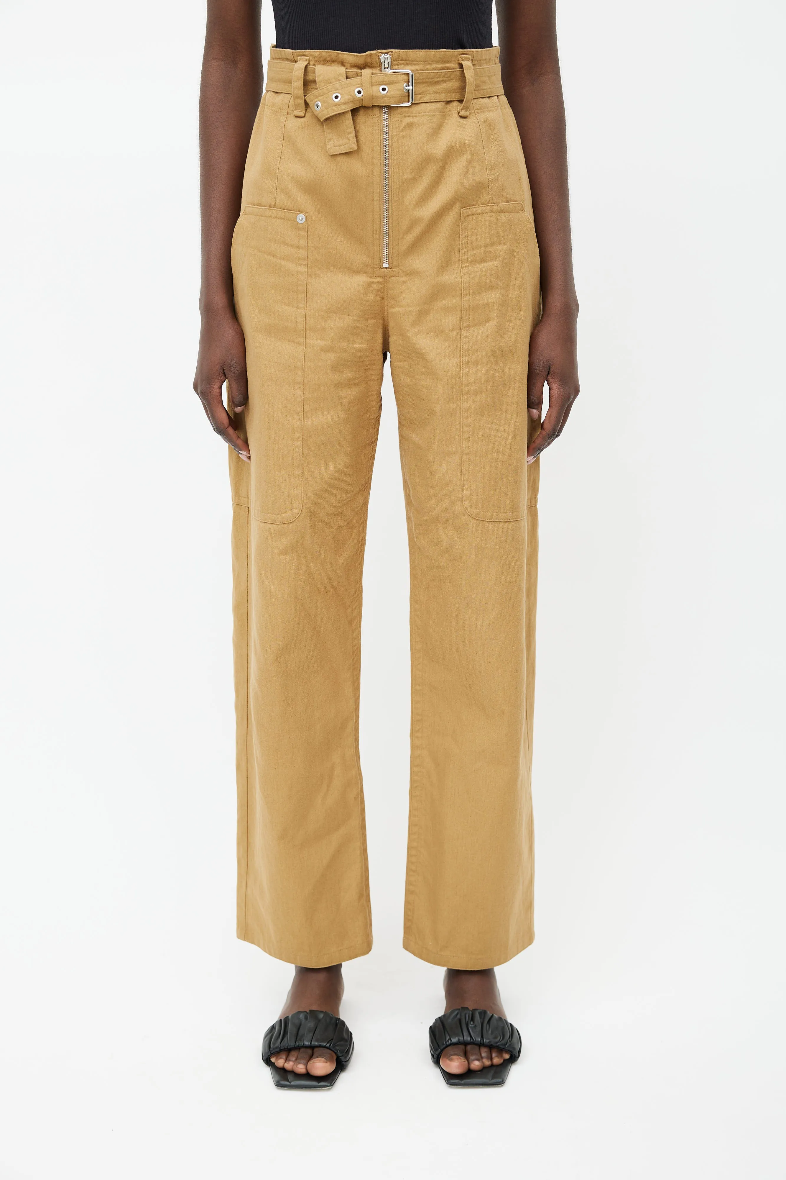 Brown Paggy Belted Pant