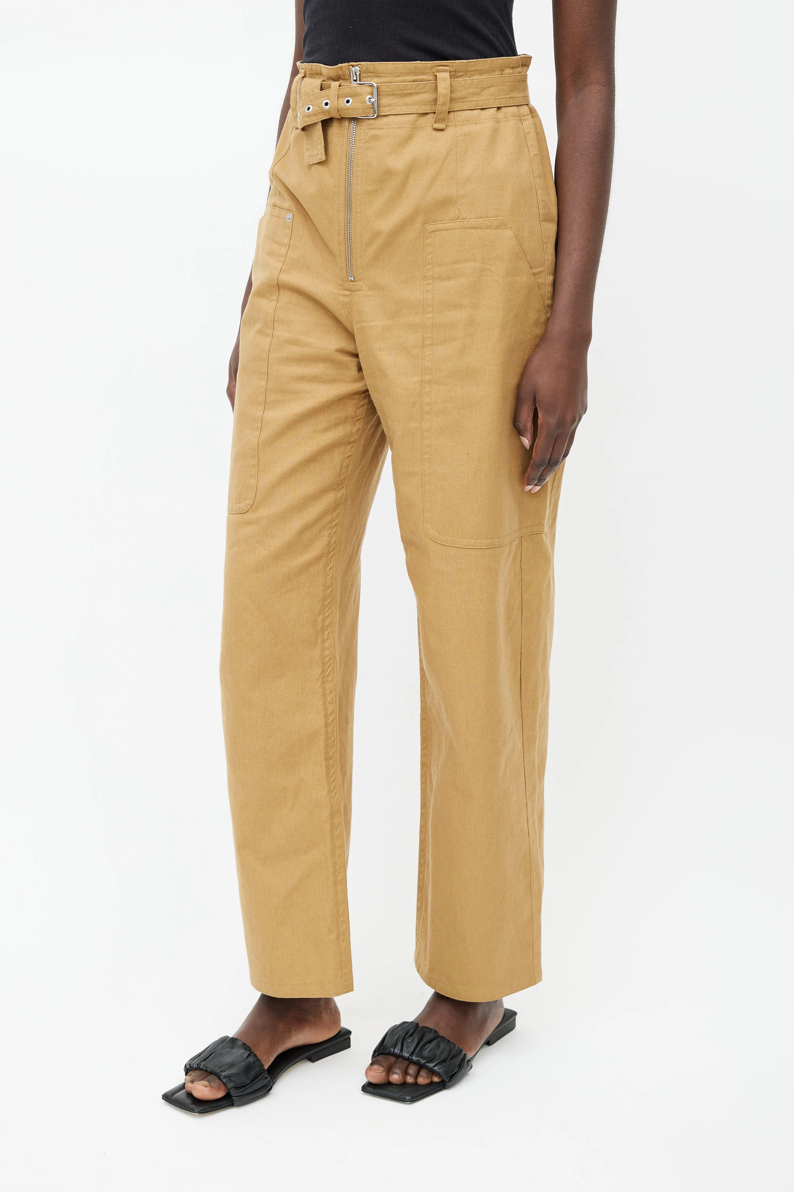 Brown Paggy Belted Pant