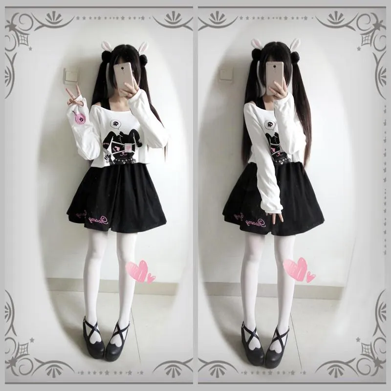 Bunny Eye patch Skirt Sweater Set SD00740