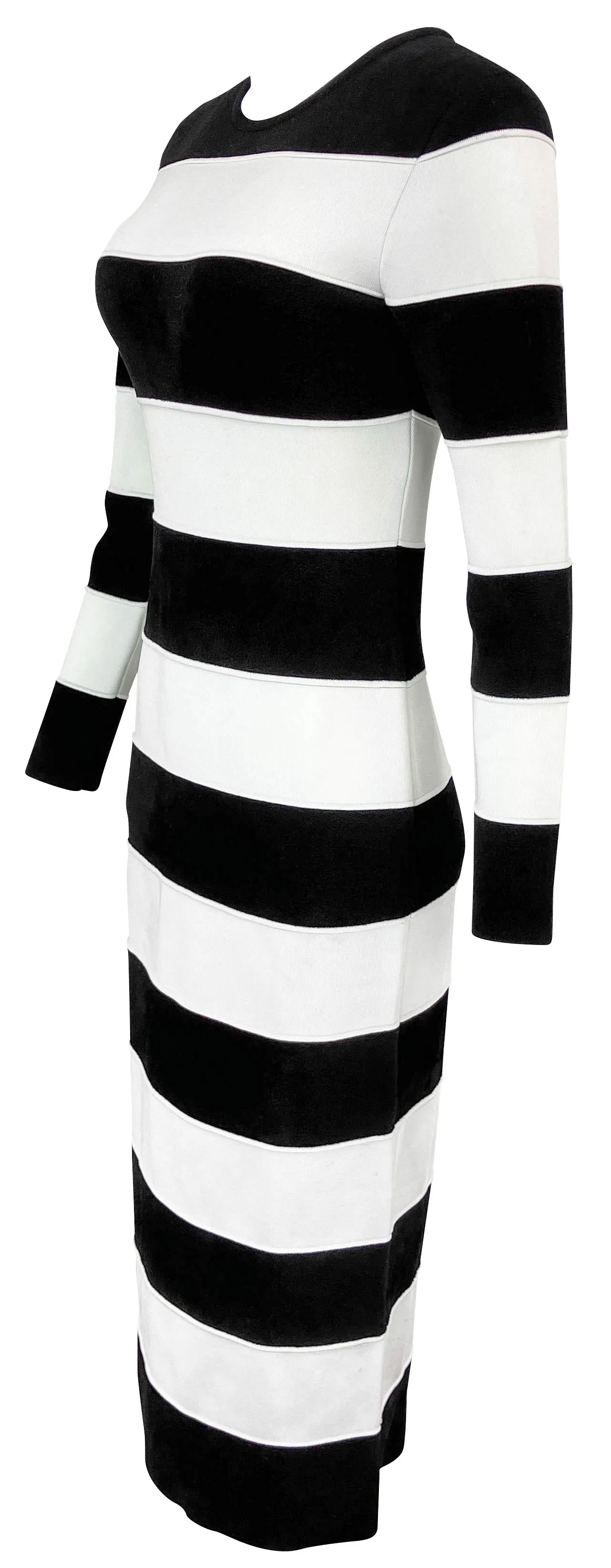 Carolina Herrera Striped Knitted Midi Dress in Black/White