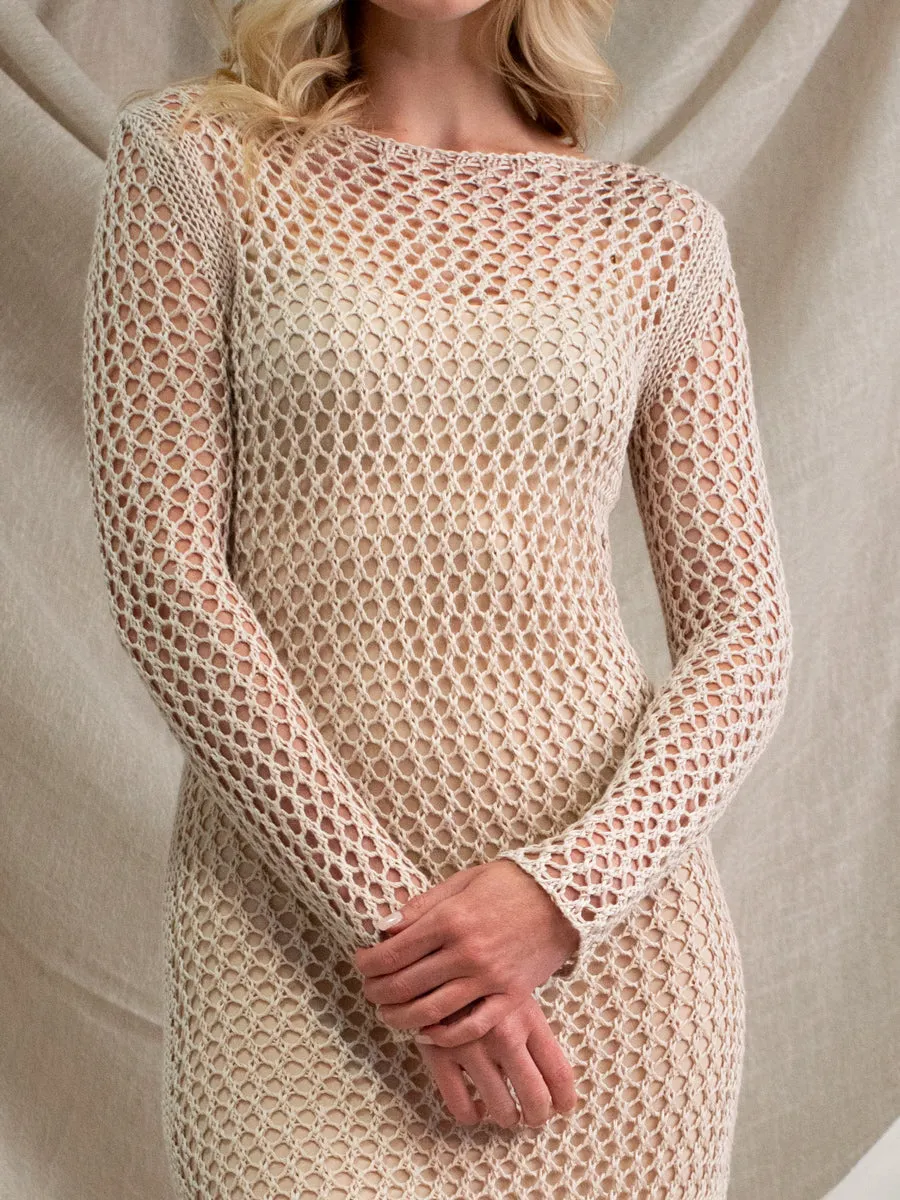 CROCHET LINEN DRESS W/ LINING