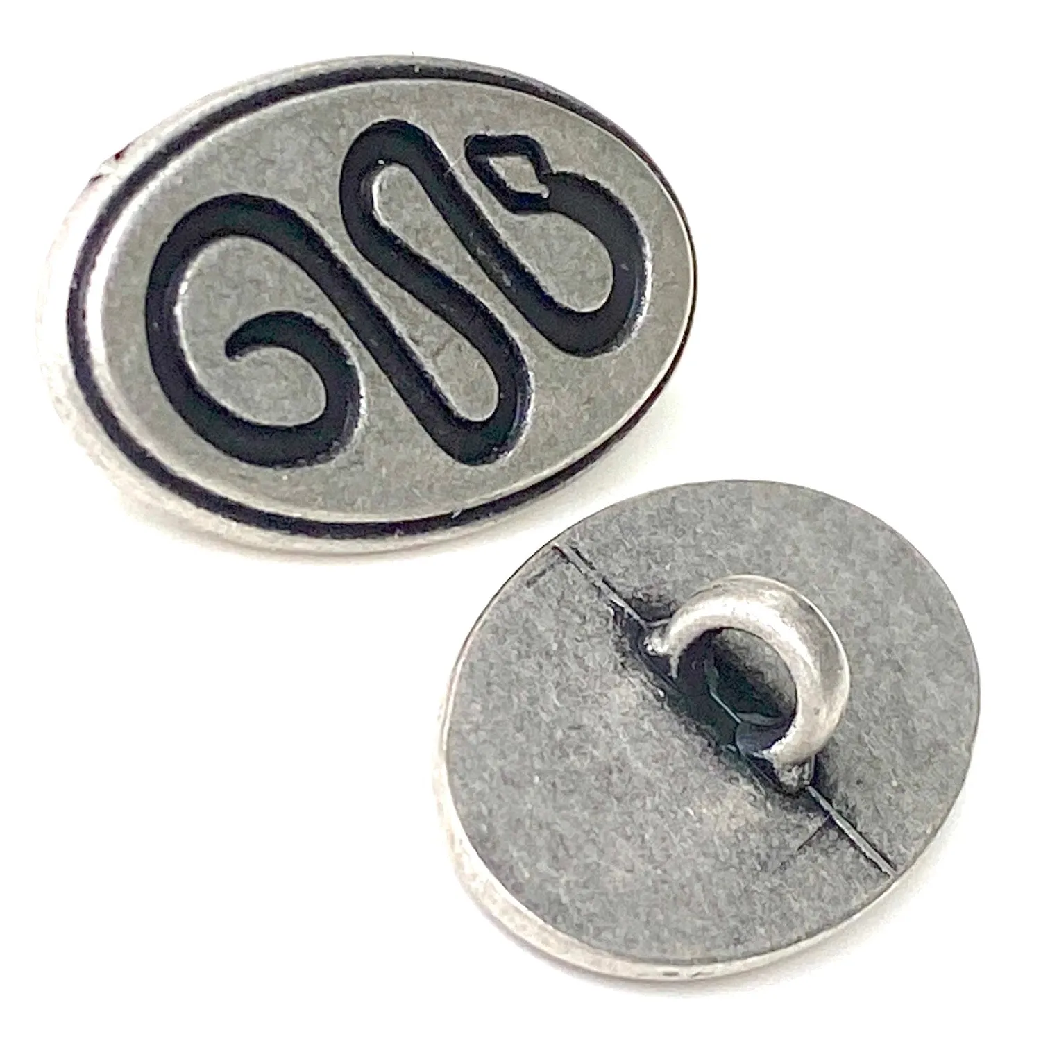 DEEPER SALE Snake, Southwest Style Oval Shank Back Metal Button, Silver/Black 1"x 5/8",  #SWC-96   Just 80¢ each
