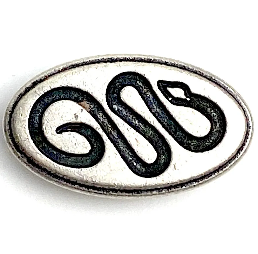 DEEPER SALE Snake, Southwest Style Oval Shank Back Metal Button, Silver/Black 1"x 5/8",  #SWC-96   Just 80¢ each