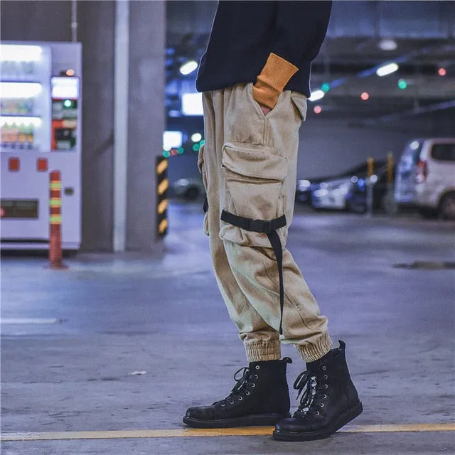 Elastic Waist Tactical Cargo Pocket Thick Track Sweat Pants