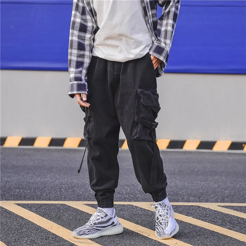 Elastic Waist Tactical Cargo Pocket Thick Track Sweat Pants