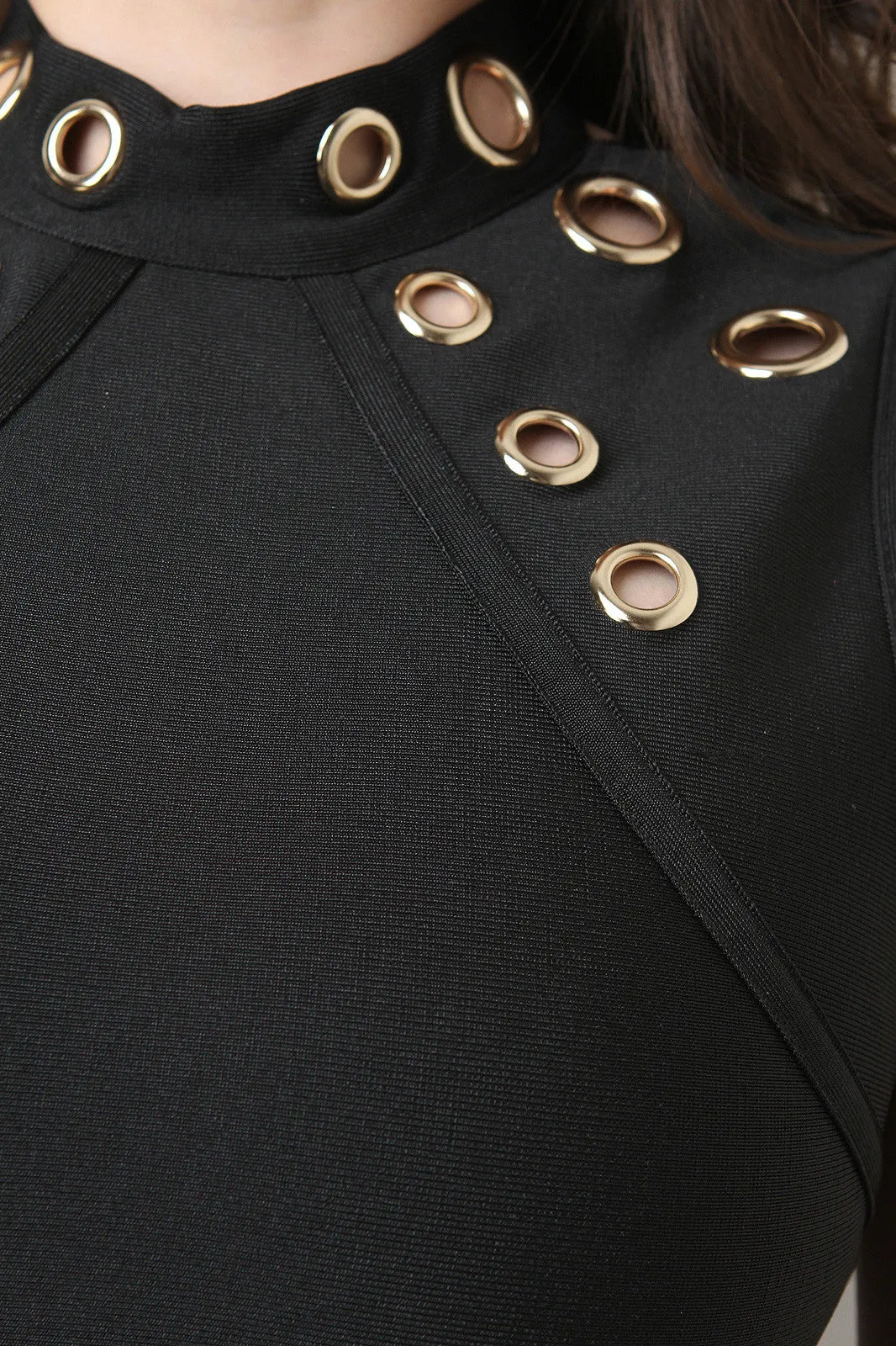 Eyelets Mock Neck Bandage Dress