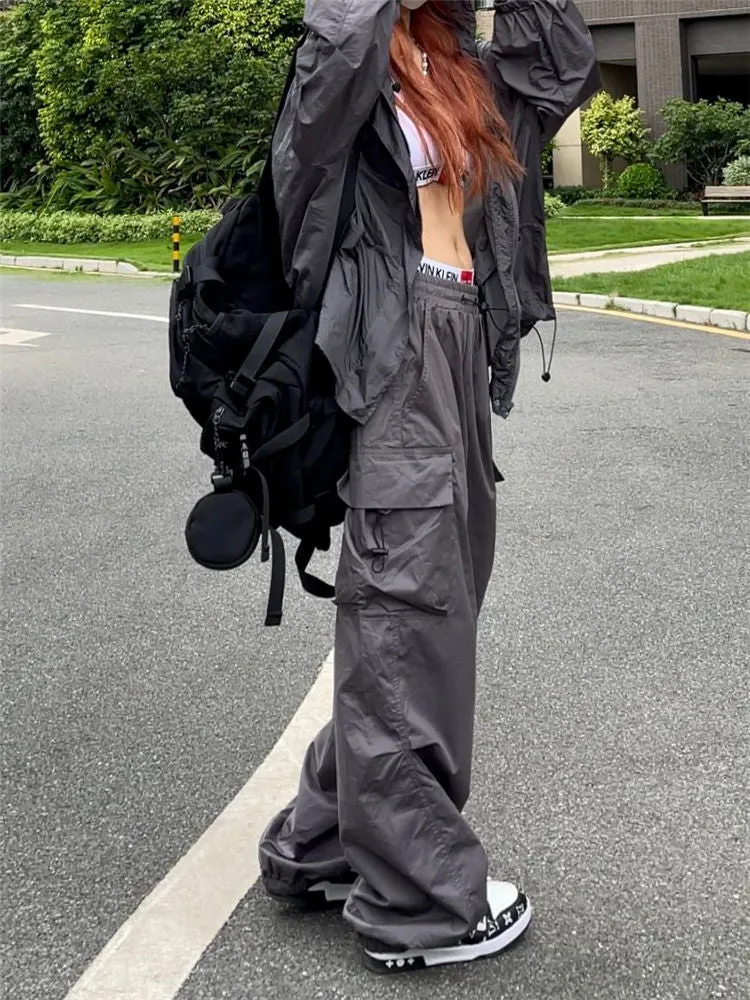 Fashionkova  Y2K Mens Streetwear Techwear Cargo Work Harajuku Straight Casual Pants For Men Sweatpants Wide Leg Joggers Alt Trousers Clothes