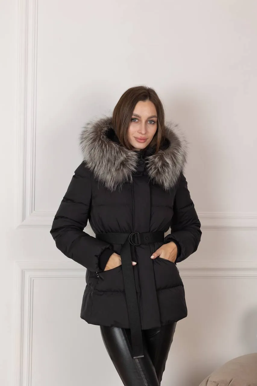 Genuine Silver Fox Fur Down Fill Coat