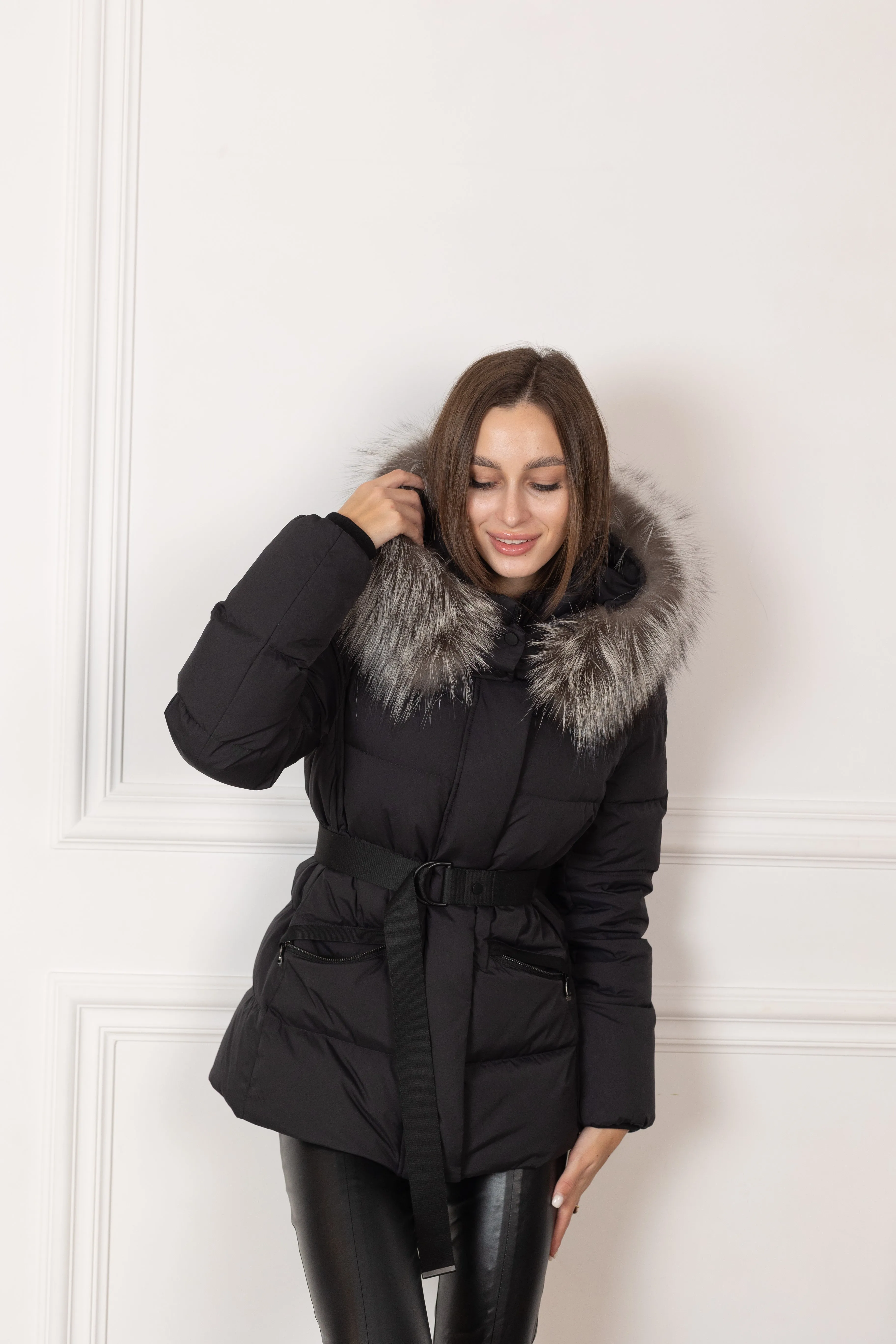 Genuine Silver Fox Fur Down Fill Coat