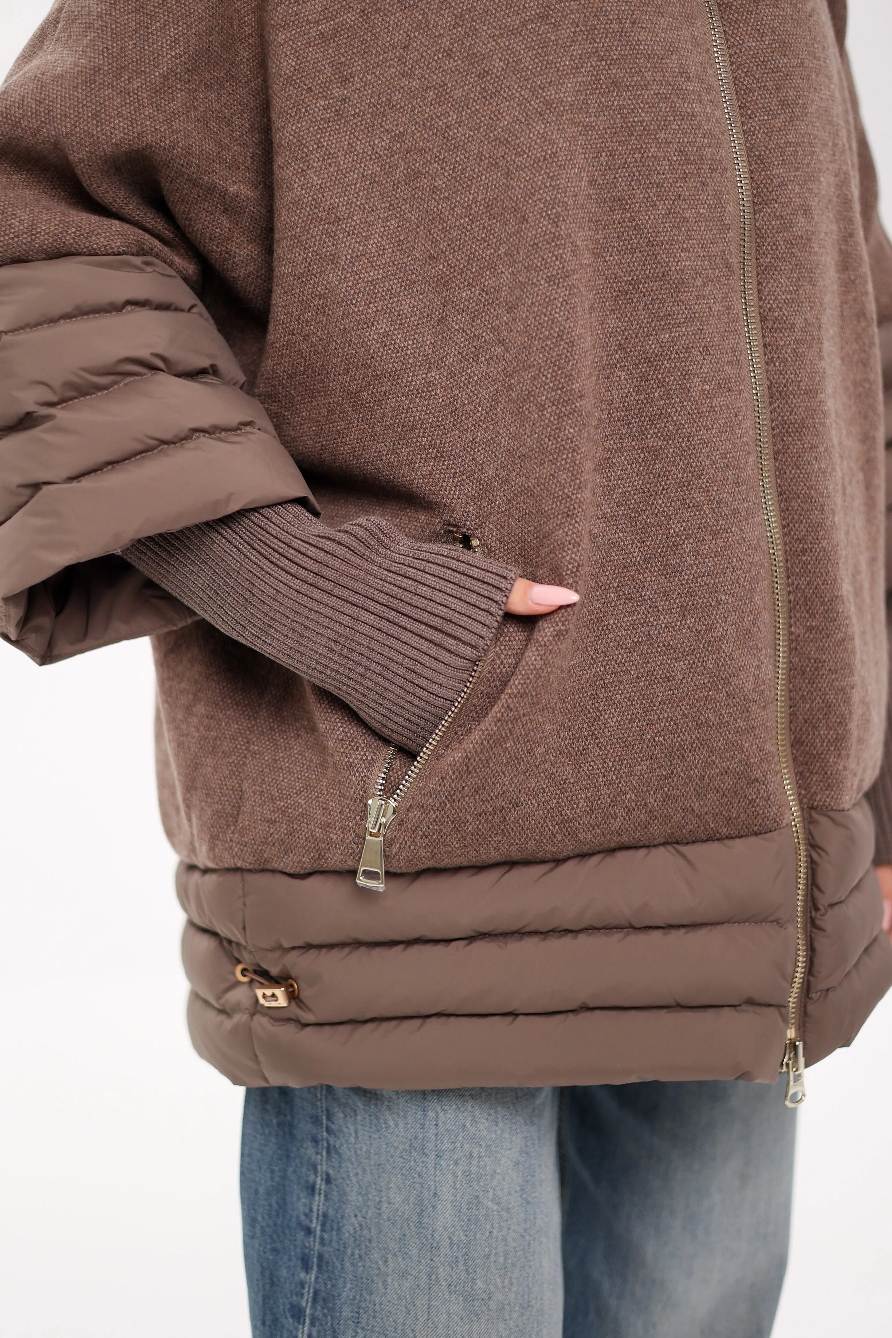Genuine Silver Fox Wool Blend Down Fill Coat