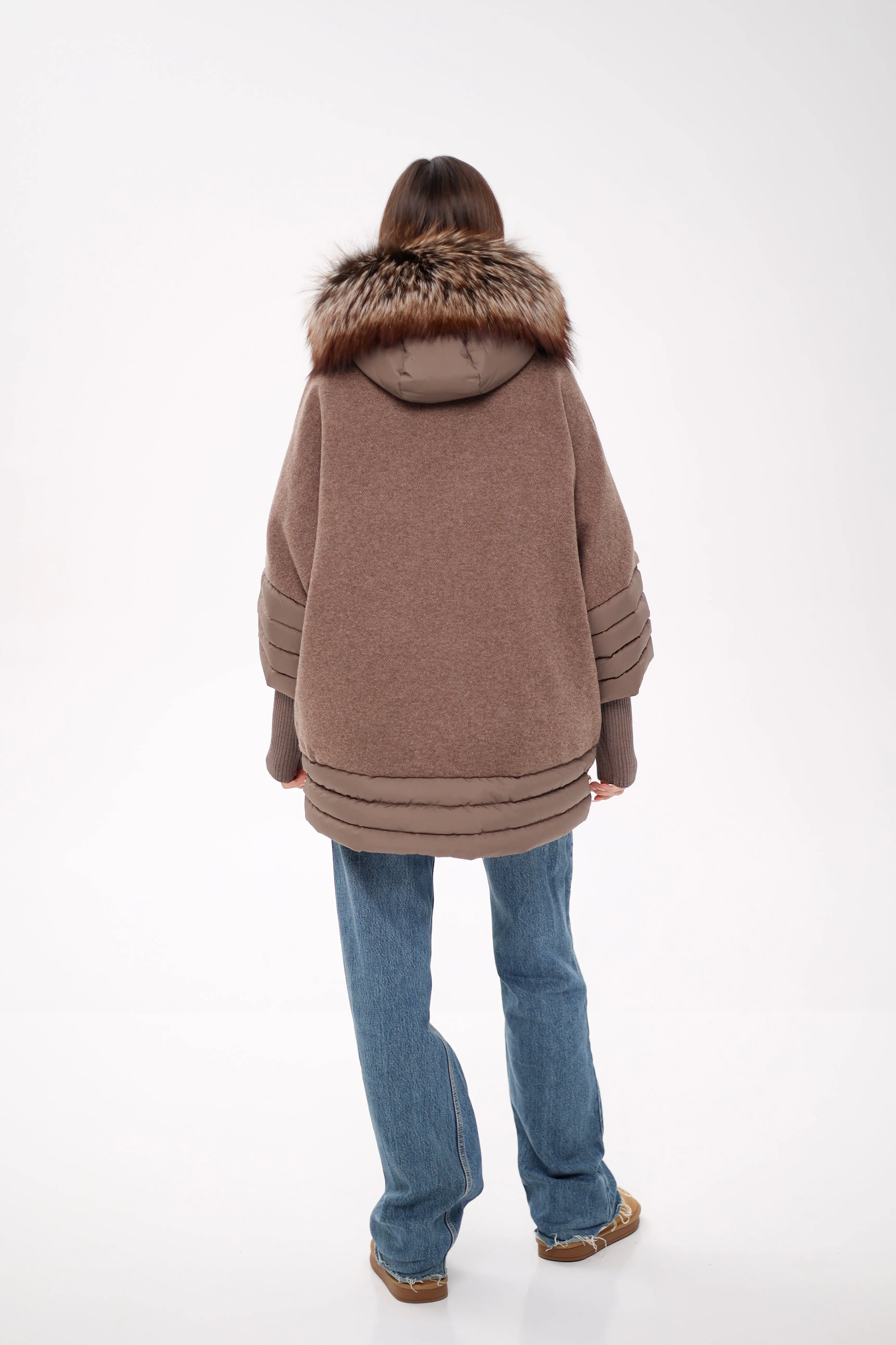 Genuine Silver Fox Wool Blend Down Fill Coat