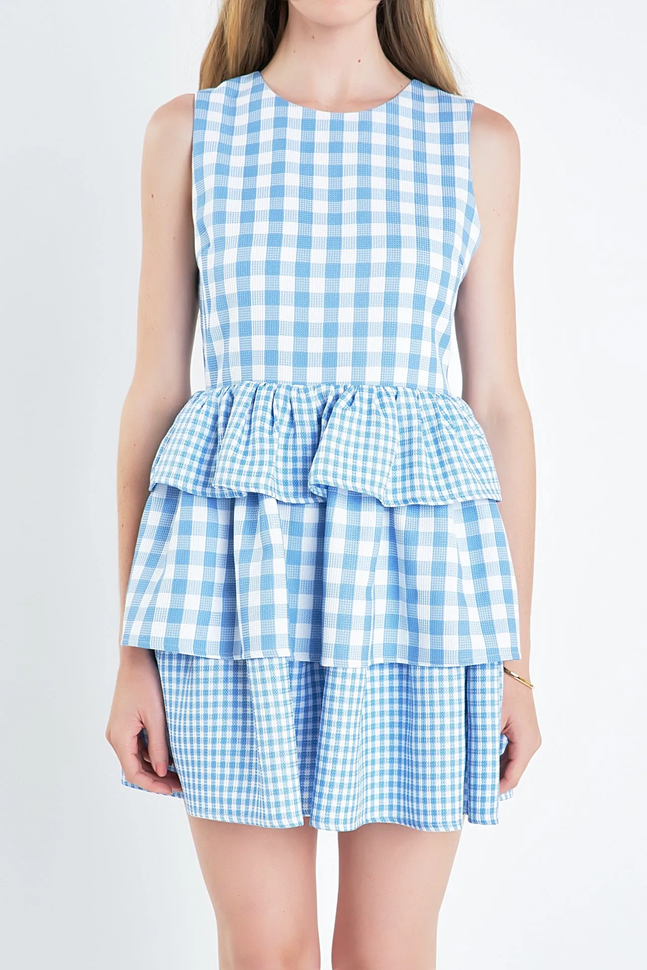 Gingham Tiered Sleeveless Mini Dress
