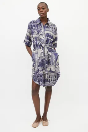 Grey & Blue Theatre Linen Belted Dress