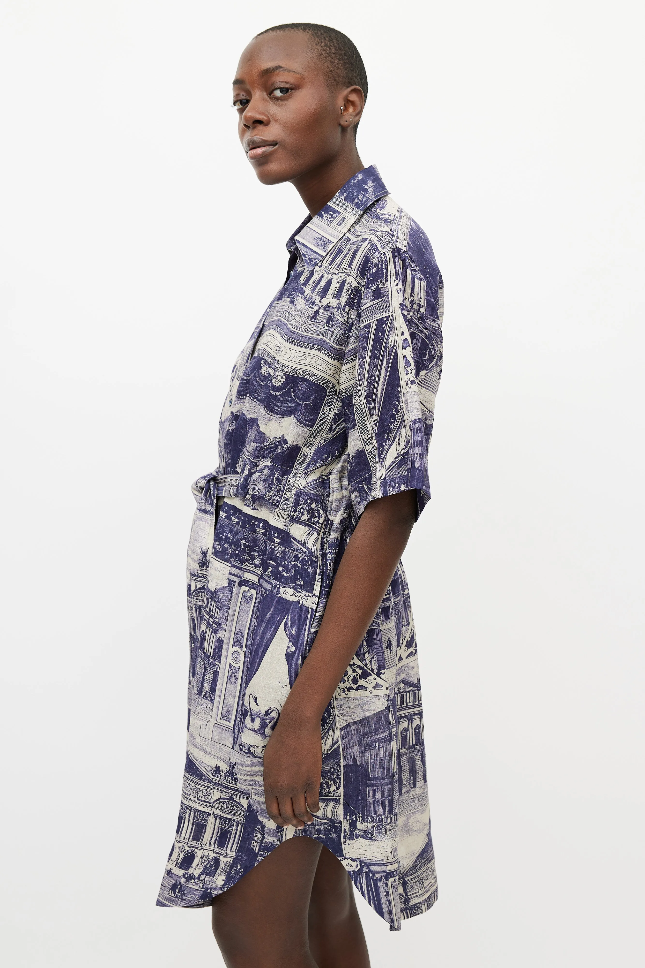 Grey & Blue Theatre Linen Belted Dress