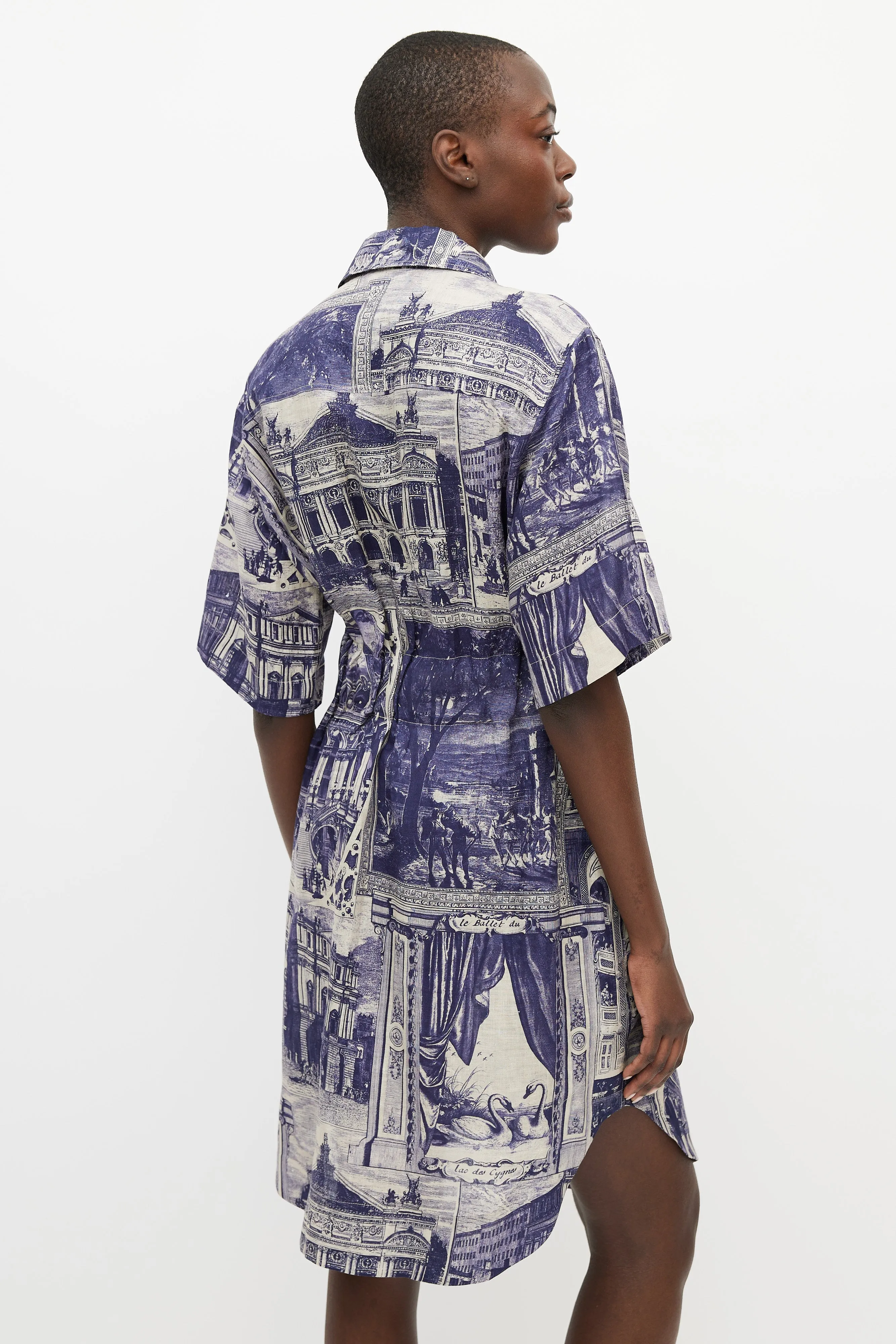 Grey & Blue Theatre Linen Belted Dress